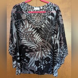 Belle by Kim Gravel Animal Print Sheer Blouse